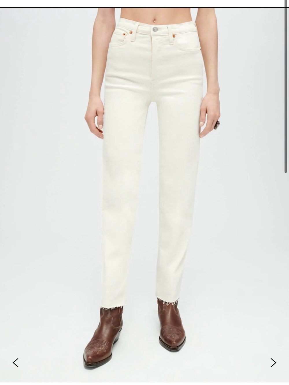 RE/DONE High-Rise Straight Jeans in Off-White